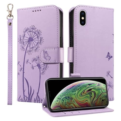 Image of Trugox Wallet Case for Apple iPhone X/iPhone XS Phone Case Leather Dandelion with Credit Card Holder Purse Kickstand Folio Book Folding Flip Case Cover Women Shockproof - Lilac