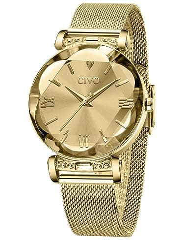 Image of CIVO Women's Watches Slim Ultra Minimalist Ladies Watches Gold Designer Steel Mesh Strap Watch Waterproof Elegant Classic Dress Casual Analogue Wrist Watches for Women