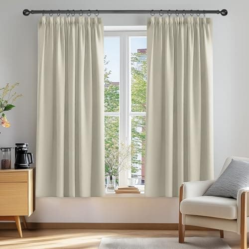Image of Deconovo Super Soft Thermal Insulated Pencil Pleat Room Darkening Curtains for Bedroom 46 x 54 Inch Light Beige 2 Panels