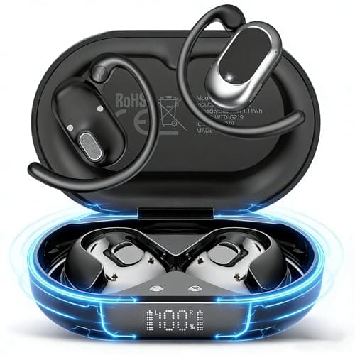 Image of Open Ear Headphones, Hi-Fi Stereo Running Earphones with Adjustable Ear Hooks, IPX7 Waterproof Bone Conduction Earbuds With ENC Mics, Ultra-Comfort, LED Lights, 36H Playtime Sports Headphones for Gym