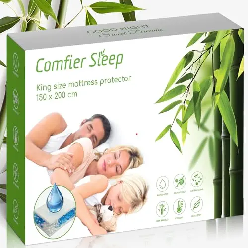 Image of Deep Cooling Bamboo Mattress Protector 150x200cm – 100% Bamboo – Soft Breathable Cover Mattress Protector King Size