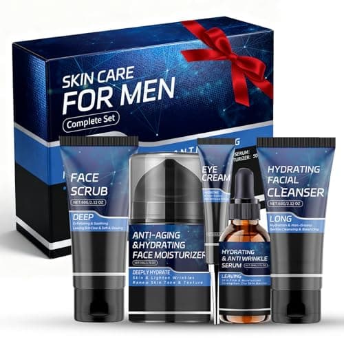 Image of Mens Skincare Set, 5 Pack Mens Gift Set: Face Wash, Scrub, Serum, Eye Cream, Moisturiser - Gifts For Him Hydration, Brightening & Nourishing Skin Care Sets & Kits - Birthday Gifts For Men