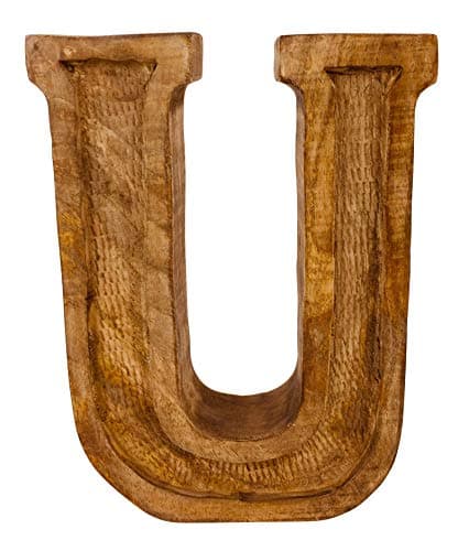 Image of Hand Carved Wooden Embossed Letter U
