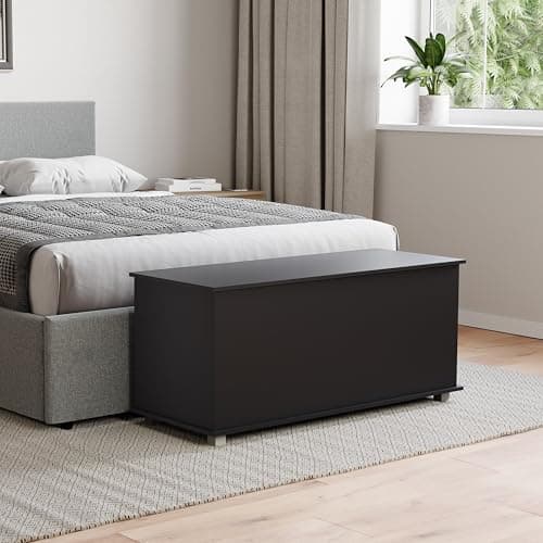 Image of Vida Designs Leon Storage Ottoman, Wood in Black, 100x40x48cm - Storage Ottoman with Lift-Up Lid, Ideal for Toys, Bedding & Footstool Use