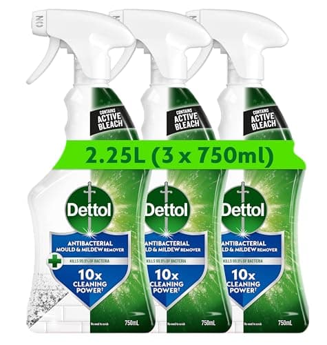 Image of Dettol Mould and Mildew Remover, Multipack of 3 X 750ml, Total 2.25L, Mould Spray, Bleach Spray, Bathroom Cleaner, Antibacterial, Disinfectant, Household Cleaners
