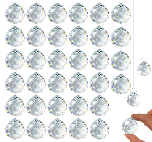 Image of 35 PcsCrystals Sun Catchers for Windows Crystal Dream Catcher, Chakra Crystal Rainbow Suncatcher Hanging Crystals Prisms, Hanging Crystals for Windows Home Garden Ornaments(20mm)