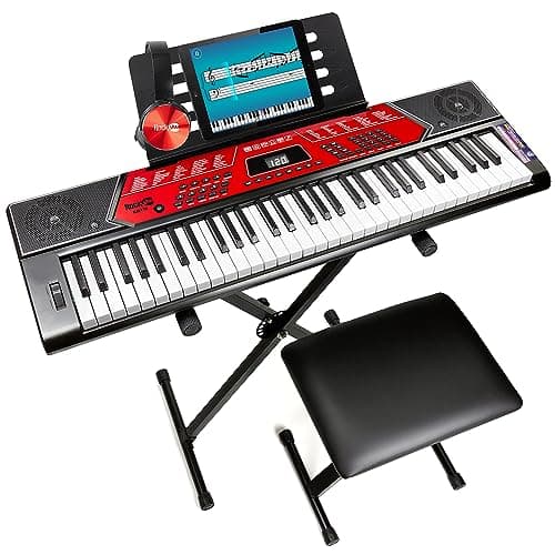 Image of RockJam 61 Key Keyboard Piano Kit with Pitch Bend, Stand, Bench, Headphones & Lessons