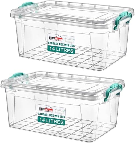 Image of Best House Rectangle Multipurpose Use Clear Storage Boxes Containers with Lids - Pack of 2, Heavy Duty Stackable Boxes Use for Home, office, Kitchen, Toys and Goods (14 Litres)