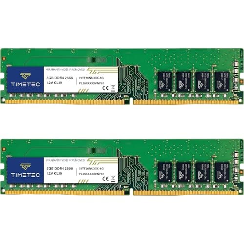 Image of Timetec Premium 16GB KIT (2x8GB) DDR4 2666MHz (PC4-2666V) PC4-21300 UDIMM Desktop RAM – 288-Pin 1.2V CL19 Non-ECC Unbuffered DIMM Memory Module Upgrade