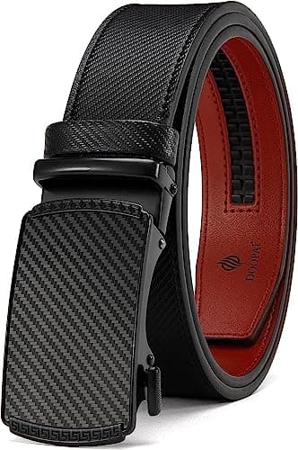 Image of DOOPAI Leather Ratchet Belts for Men Automatic Belts Men With Easier Slide Buckle,1 3/8" Adjustable Trim to Fit, 01 Black