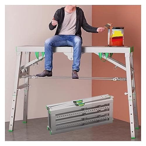 Image of XAXIAOZ Adjustable Height Portable Folding Scaffolding Workbench & Step Ladder - Multifunctional Scaffold with 5 Height Settings 140×40cm for Home & Professional Use