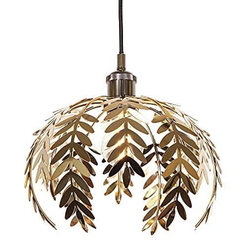 Image of Traditional Fern Leaf Designed Easy Fit Ceiling Pendant Light Shade in Polished Gold Finish | 28cm Diameter | 60w Maximum by Happy Homewares