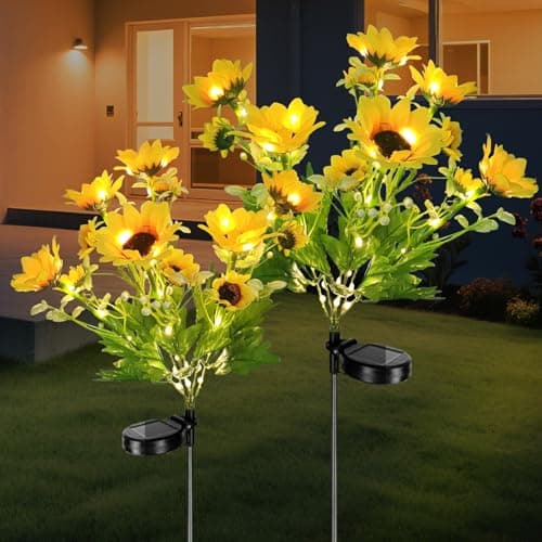 Image of 6-Flower Solar Sunflower Lights, 2 Pack Solar Lights Outdoor,Waterproof for Porch, Flowerbed, Pathway, Patio, Lawn, Christmas Decorations