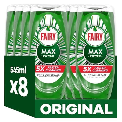 Image of Fairy Max Power Washing Up Liquid Original 8 x 545ML, Easy & Effortless Cleaning, Even On Your Greasiest Pots & Pans