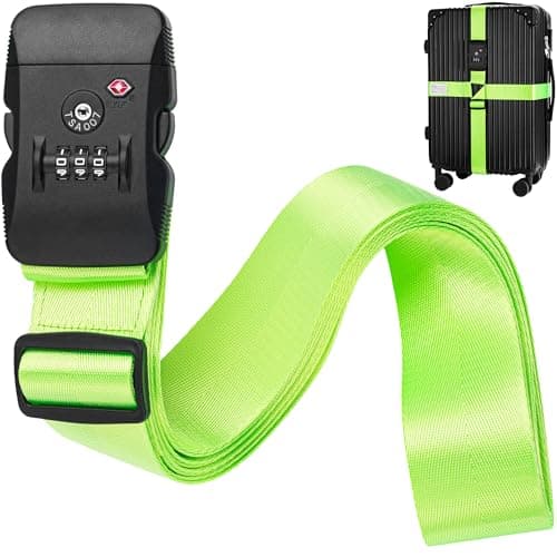 Image of BlueCosto - Luggage Strap with TSA Lock - 2.2 to 4m Adjustable, Neon Green - TSA Approved Suitcase Security Belt with 3 Digit Combination Locking - 5cm Wide Heavy Duty Baggage Strap for Secure Travel