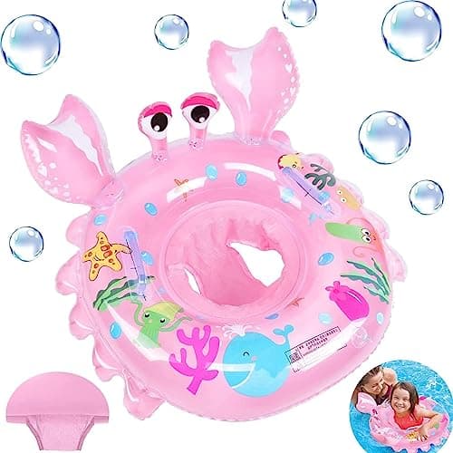 Image of CYCFMYYLY Baby Swimming Float, Inflatable Ring, Swim Bath with Safety Seat and Handle Helps Learn to Kick & for the Age of 3-36 Months(Crab Pink)