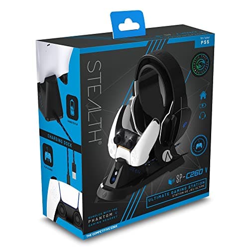 Image of Stealth SP-C260V Ultimate Charging Station for Playstation 5 Including Phantom Gaming Headset with Microphone and 40mm Speakers Fully Adjustable Reinforced Headband, Comfortable & Durable, Black