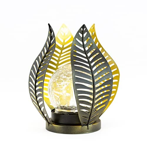 Image of Gardenwize -Solar-Powered Crackle Glass Lotus Leaf Lantern – Outdoor LED Solar Garden Light, Eco-Friendly Decorative Lantern for Patios and Gardens