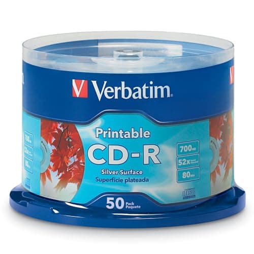 Image of Verbatim 700MB 52x 80 Minute Inkjet Printable Recordable Disc CD-R - 50 Disc Spindle, Silver 95005
