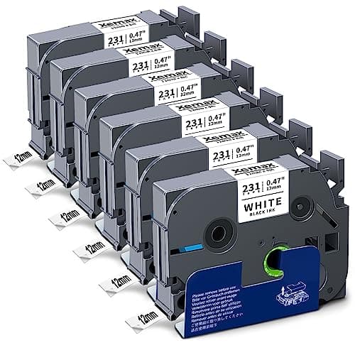 Image of 6X XemaX Compatible for Brother Label Printer Tape 12mm TZe-231 Black on White Tape Cassette for Brother P-Touch Label Maker PT-E110 H100R H100C H105 H110 E550W 1010 E100 H108