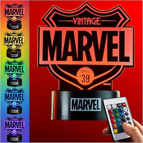 Image of Get Trend Disney Marvel LED Night Light, Bedside Table Lamp with Adjustable Brightness, USB Battery-Powered Lamp with 16 Colours 4 Modes, Bedroom Décor (Multi Marvel)