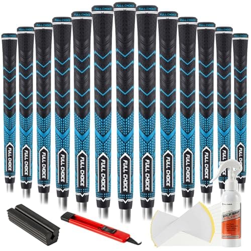 Image of Full Choice Rubber Golf Grips 13 Pack, High Traction and Feedback, Non-Slip, Advanced Texture Control, 13 Grips with Regripping Kits, Blue, Jumbo Size, RG01 Golf Club Grips