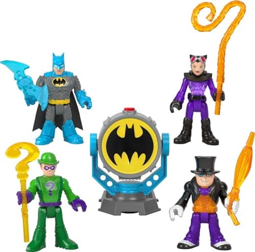 Image of Fisher-Price Imaginext DC Super Friends Batman Toys Bat-Tech Bat-Signal Multipack with 4 Figures & Accessories for Pretend Play Ages 3+ Years, HFD47,Multicolor,Small