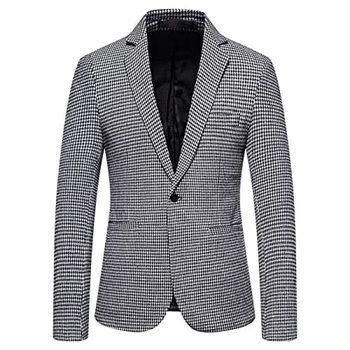 Image of Mens Houndstooth Jacket Mens Check Blazers Regular Fit Lightweight Suit Blazer One Button Jacket Tuxedo Casual Sports Coats Classic Fit Blazer Plaid Business Sports Coat Stripe Lapel Prom Coat
