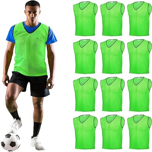 Image of GSi Sports Pinnies – Packs of 6 or 12 – Free Size – Mesh Training Vests for Soccer, Basketball – 6 Color Options (Green)