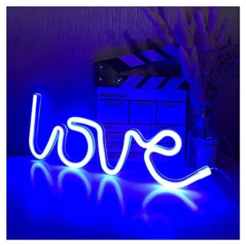 Image of ENUOLI Love Neon Sign Blue Light Wall Lights USB/Battery Operated Neon Light Signs Love Night Light Bedroom Party Christmas Neon Light Signs for Wedding Decoration