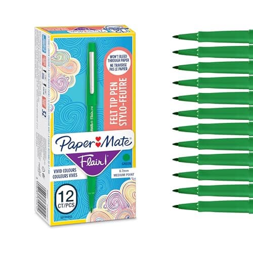 Image of Paper Mate Flair Felt Tip Pens | Medium Point (0.7 mm) Marker Pens | Green Pens | For WritingMarkingDrawing & Sketching | 12 Count