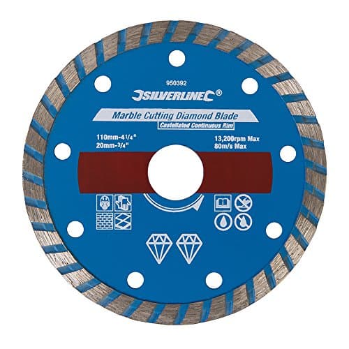 Image of Silverline 950392 Marble Cutting Diamond Blade 110 x 20 mm Castellated Continuous Rim,BLUE