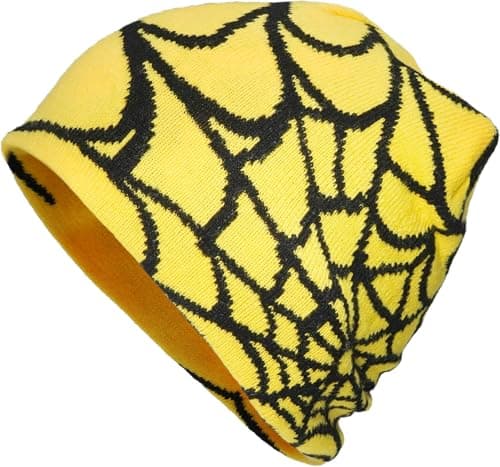 Image of MESU Unisex Knitted Beanie Hat Hip Hop Cap Slouchy Skull Cap for Women Men Yellow Black