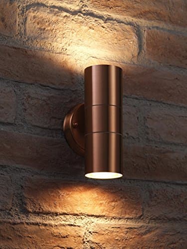 Image of Auraglow Stainless Steel Indoor/Outdoor Double Up & Down Wall Light - Warm White LED Bulbs Included - Copper Finish