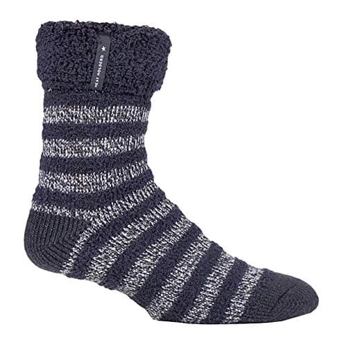 Image of HEAT HOLDERS - Mens Warm Luxury Fluffy Fleece Lined Lounge Sleep Bed Socks (6-11 UK, Charcoal Stripe (Olwen))
