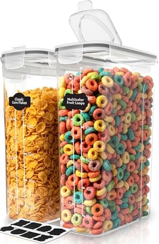 Image of KICHLY Cereal Storage Container (Set of 2) – BPA Free Plastic – Airtight Kitchen Storage Containers -Dry Food Storage – Cereal Dispenser for Kitchen & Pantry