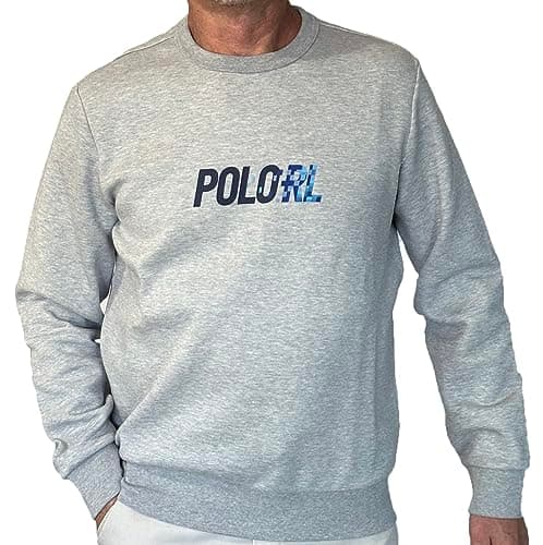 Image of POLO RALPH LAUREN Men's Double Knit Crewneck Sweatshirt Digi Font POLO RL Logo, Grey Heather, XL