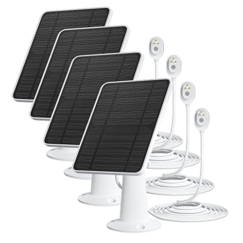 Image of Solar Panel Charger Compatible with Arlo Ultra/Ultra 2/Pro 3/Pro 4/Pro 3 Floodlight Security Camera, 5V 4W Solar Panels Charging IP65 Weatherproof w/ 9.8ft Charging Cable Adjustable Wall Mount, 4 Pack
