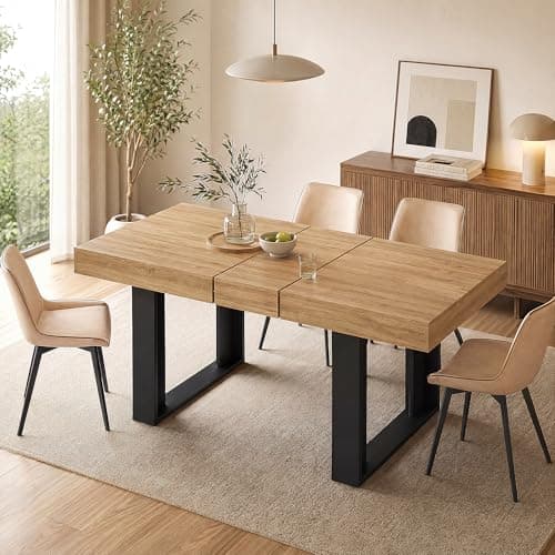Image of GRAVFORCE Extendable Dining Table 4-6 Seater Kitchen Dinner Table 120-160cm Wooden Expandable Dining Tables for Restaurant Home Living Room Walnut