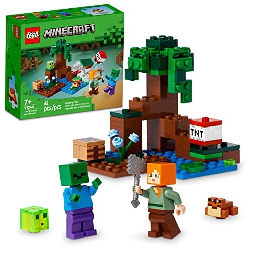Image of LEGO Minecraft The Swamp Adventure 21240, Building Game Construction Toy with Alex and Zombie Figures in Biome, Birthday Gift Idea for Kids Ages 8+
