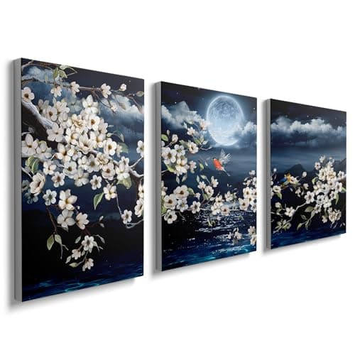 Image of 3 Panels Framed Canvas Wall Art Abstract Flower Painting Art Pictures Printing Poster Canvas Prints Wall Decor for Bedroom Living Room Bathroom Office Ready to Hang 30x40cmx3 Pcs, YH1309