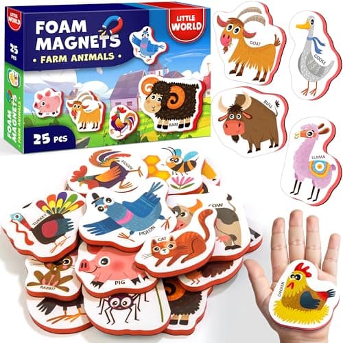 Image of Little World 25 Fridge Magnets for Kids 1-3 years – Safe, Durable, Waterproof, Foam Magnetic Animals for Toddlers with Colorful Gift Box, Non-Toxic Farm Animal Magnets for Children and Babies