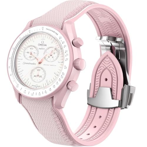 Image of REBANDACE Strap for Omega x Swatch MoonSwatch Watch 20mm,Folding Buckle Omega X Swatch Moonswatch Speedmaster Replacement Strap,Curved No Gap Moonswatch Swatch strap for Men Women (Pink)