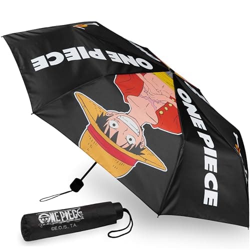 Image of Get Trend One Piece Umbrella Kids Teens Foldable Compact Umbrella School Travel Anime Manual Windproof Adults Travel Gifts (Black One Piece)
