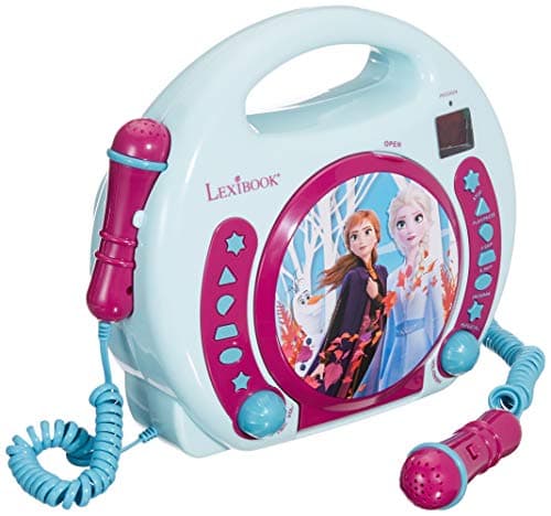 Image of Lexibook, Frozen, Portable CD player with Microphones, Music Player, Repeat and Programming, Karaoke, Headphones jack, Blue/Purple, RCDK100FZ