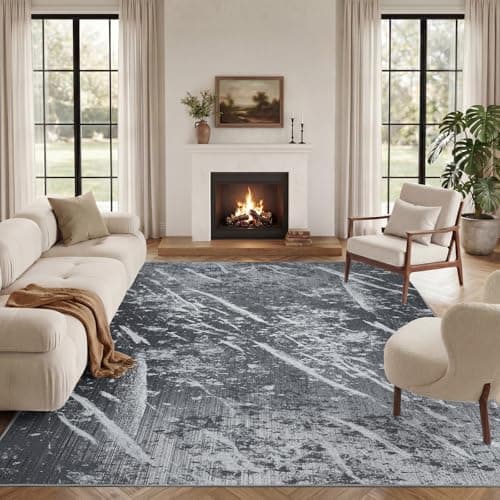 Image of Vamcheer Machine Washable Rugs for Living Room - Modern Soft Faux Short Pile Area Rugs for Bedroom Dining Room Abstract Carpet for Office Non Slip Non Shedding Large Black Rug, 240x340CM