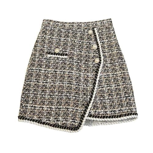 Image of Elegant Casual A-Line Skirt with High Waist and Button Front, beige, S