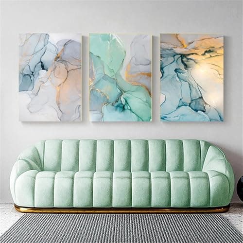 Image of WUHBCZ Canvas Paints-Abstract Geometric Green Stone Pattern Nordic Modern Canvas Painting Wall Pictures Living Room Kitchen Office Home Decoration-60 * 70cm/3PCS (No Frame)