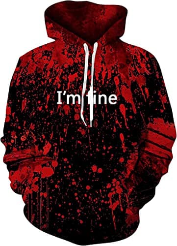 Image of OLIPHEE Mens Hoodies Full 3D Printed Graphic Sweatshirt Athletic Breathable Fashion Pullover with Pockets Black Red fine XXL/3XL