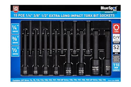 Image of Blue Spot Tools 15 PCE 1/4", 3/8" & 1/2" Extra Long Impact Torx Bits Sockets (T6-T70)